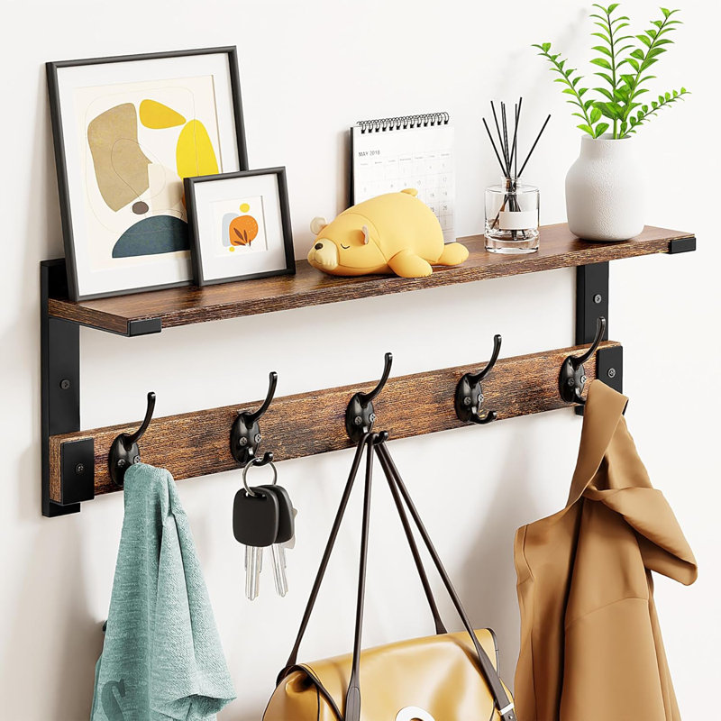 17 Stories Wall Hooks With Shelf Coat Rack Wall Mount 23.6 Inch Shelf With Hooks For Coat Backpack Key Clothes Hanger Wall Floating Shelf Hanging In Entryway Living Room Bathroom Bedroom Kitchen Wayfa...
